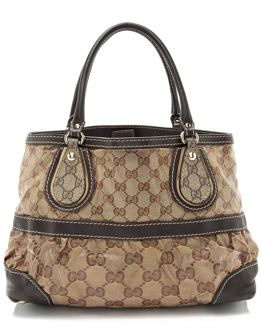 Gucci Brown Leather Gg Crystal Supreme Mix Satchel (authentic Pre-loved)