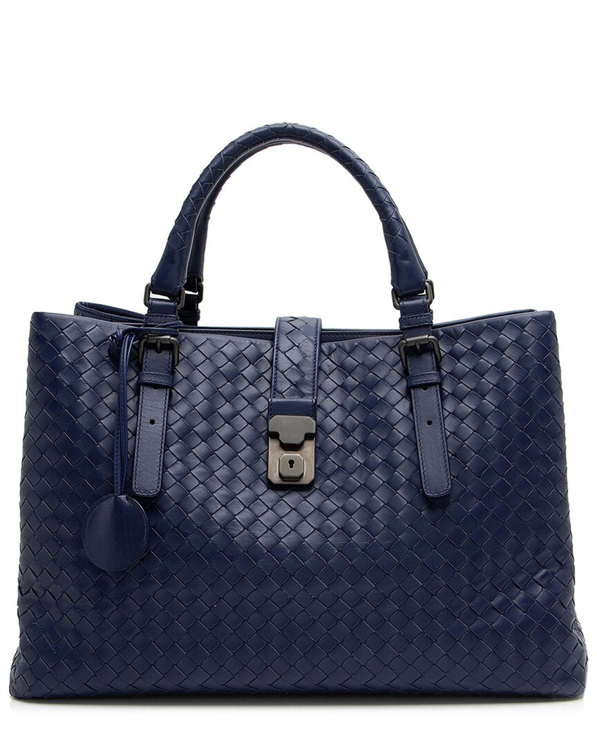 Bottega Veneta Blue Intrecciato Leather Roma Medium Satchel (authentic Pre- Loved)