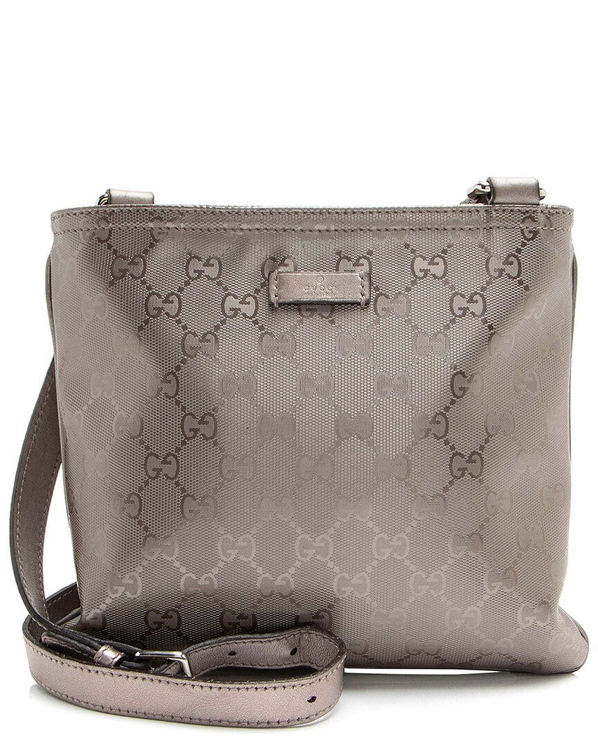 Gucci Metallic Leather Gg Imprime Flat Messenger (authentic Pre-loved)