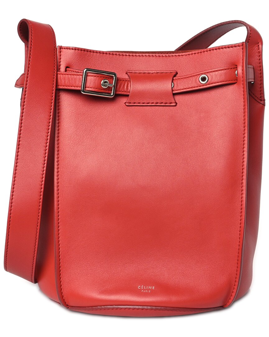 Celine Red Calfskin Leather Smooth Long Strap Big Bucket Bag (authentic Pre- Loved)