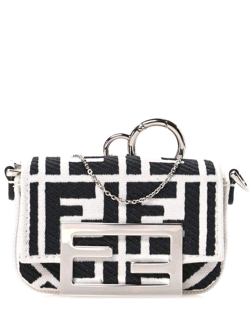 Fendi Black Vitello King Leather Ff Embroide Nano Maxi Buckle Baguette Charm  (authentic Pre-loved)
