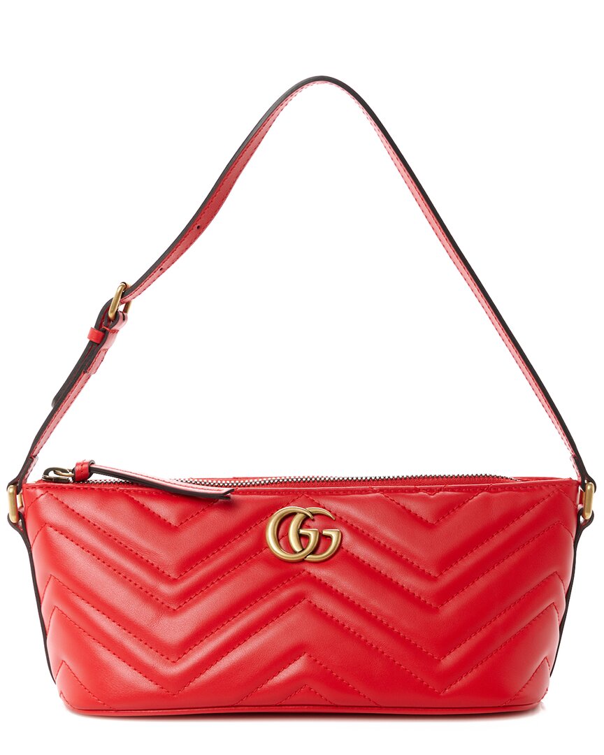 Gucci Small Gg Marmont Quilted Leather Shoulder Bag In Red