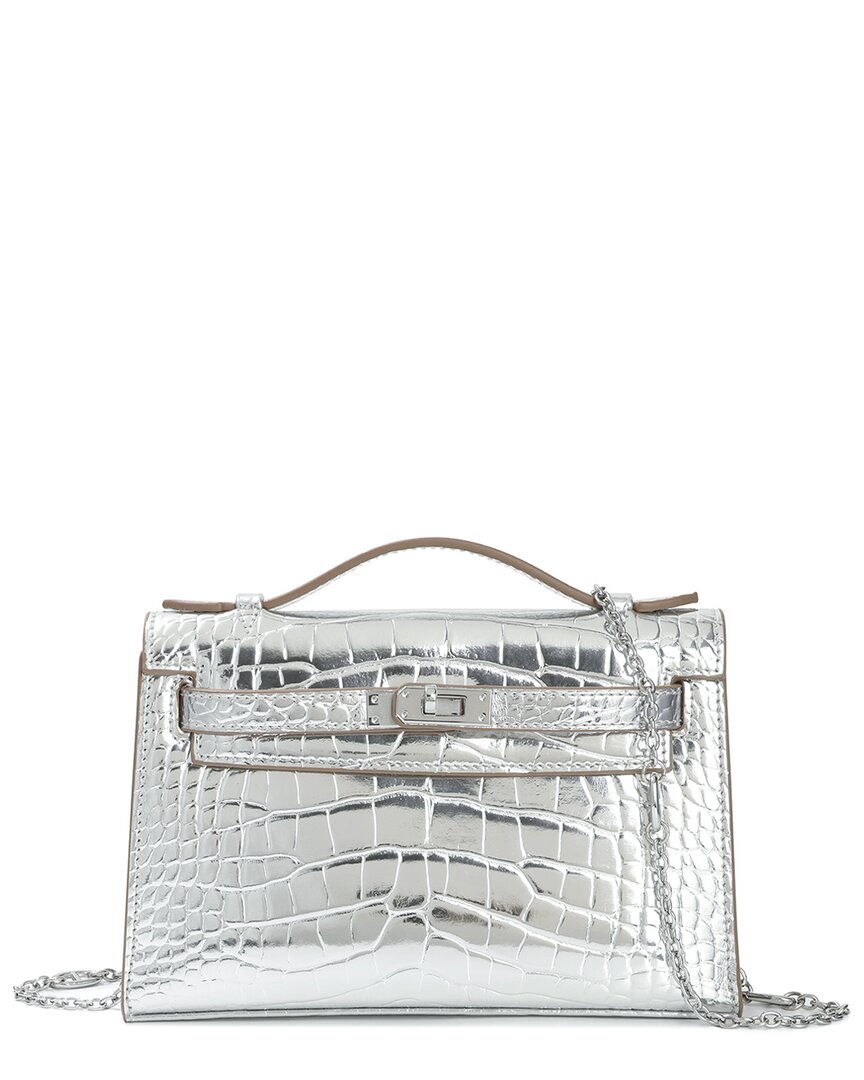 Tiffany & Fred Paris Croc-embossed Leather Top Handle Crossbody In Silver