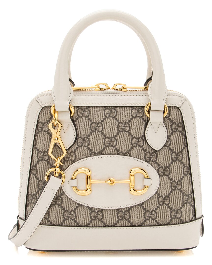 Gucci Beige, White Coated Canvas & Leather Horsebit 1955 Mini Satchel (authentic Pre-loved)