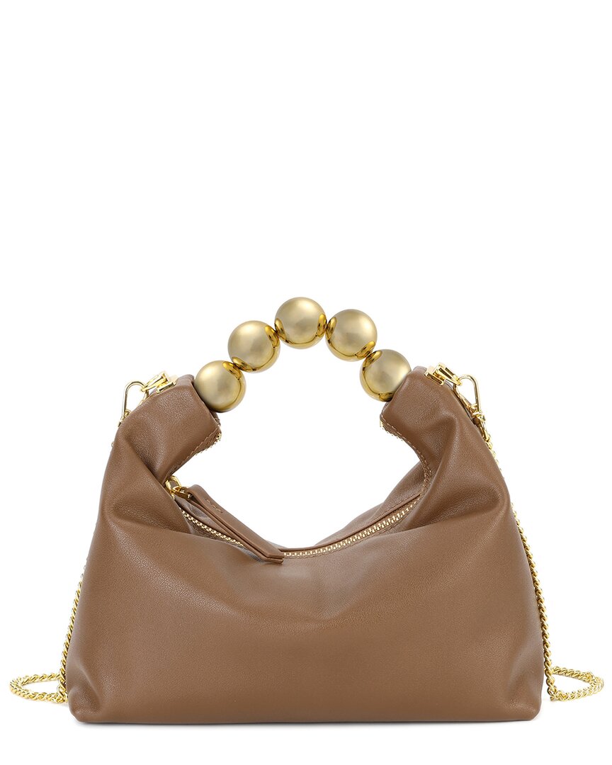 Tiffany & Fred Paris Smooth Metallic Leather Top Handle Crossbody In Brown