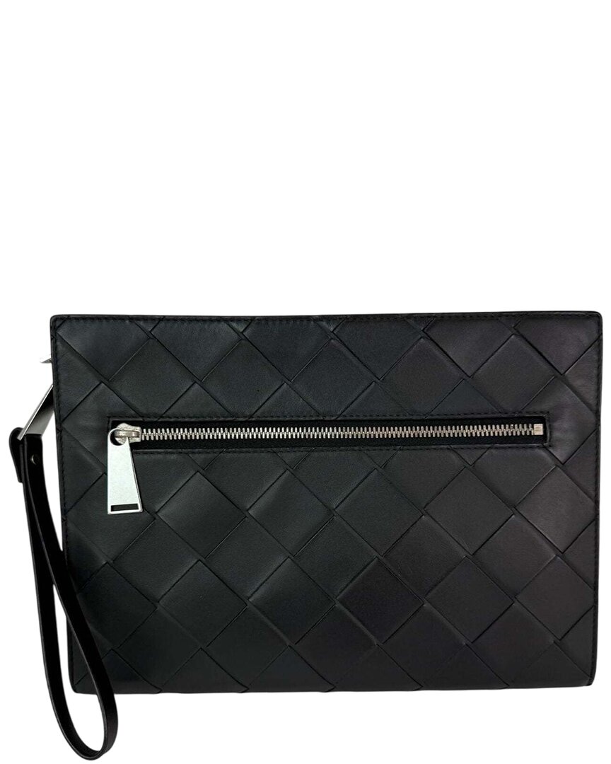 Bottega Veneta Black Maxi Intrecciato Leather Document Case Wristlet Clutch Bag (authentic Pre-loved
