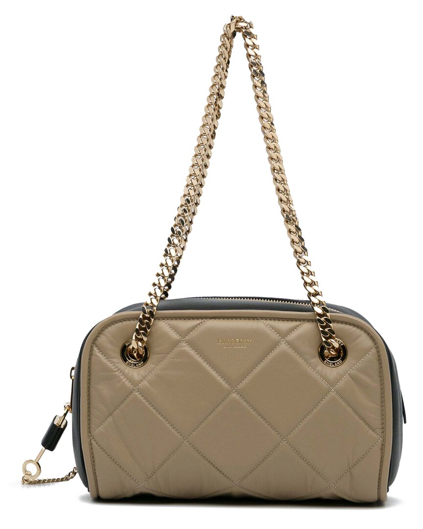 Burberry Brown Leather Quilted Cube Chain Shoulder Bag (authentic Pre-loved) In Brown