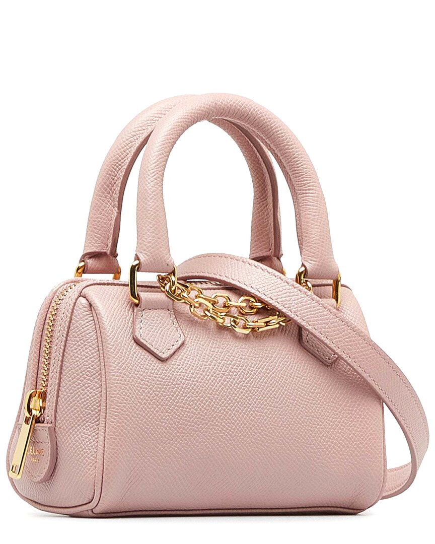Celine Pink Leather Mini Grained Chain Boston (authentic Pre-loved) In Pink