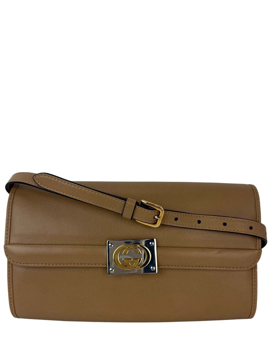 Gucci Brown Leather G Linea Matisse Interlocking Clutch Shoulder Bag (authentic Pre-loved)