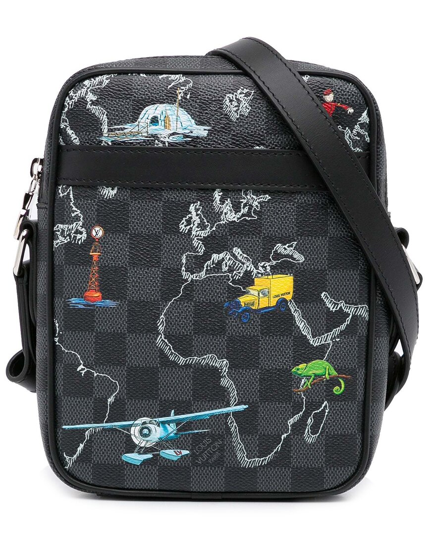 Pre-owned Louis Vuitton Black Damier Graphite Renaissance Map Danube Slim Pm (authentic Pre-loved)