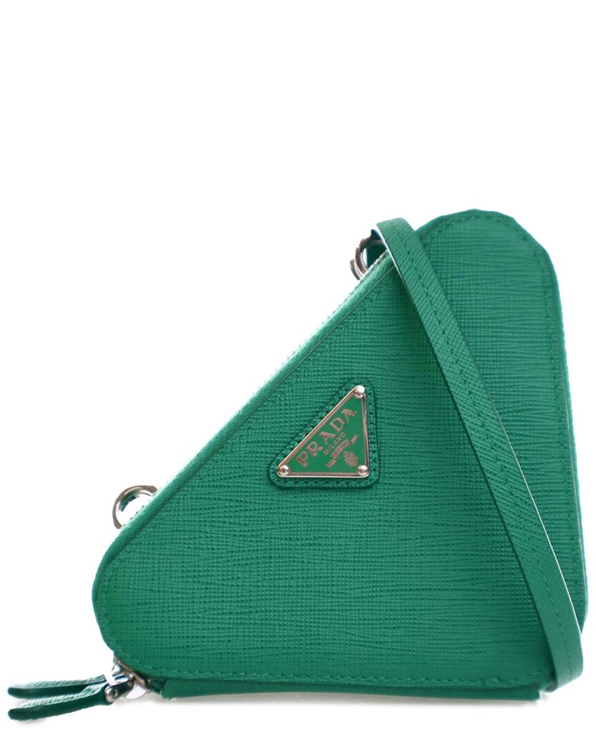Prada Green Leather Mini Double Triangle Satchel (authentic Pre-loved) In Green