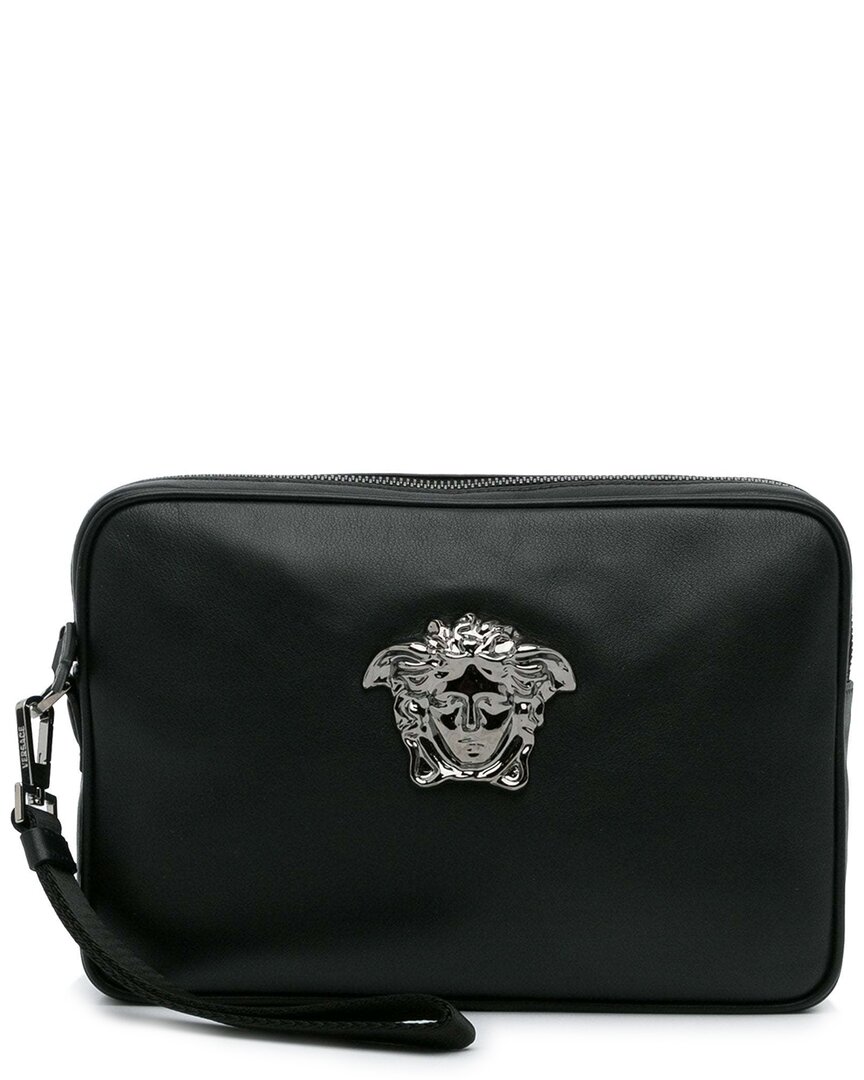 Versace Black Leather Medusa Clutch (authentic Pre-loved)