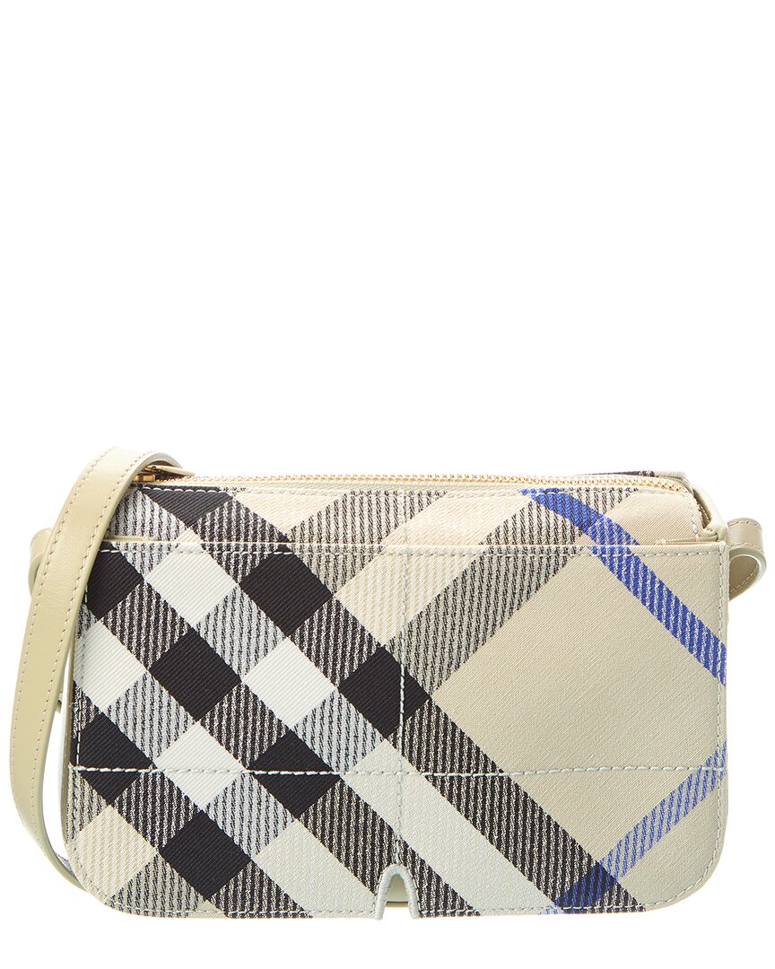 Burberry Snip Check Canvas & Leather Crossbody In Sand