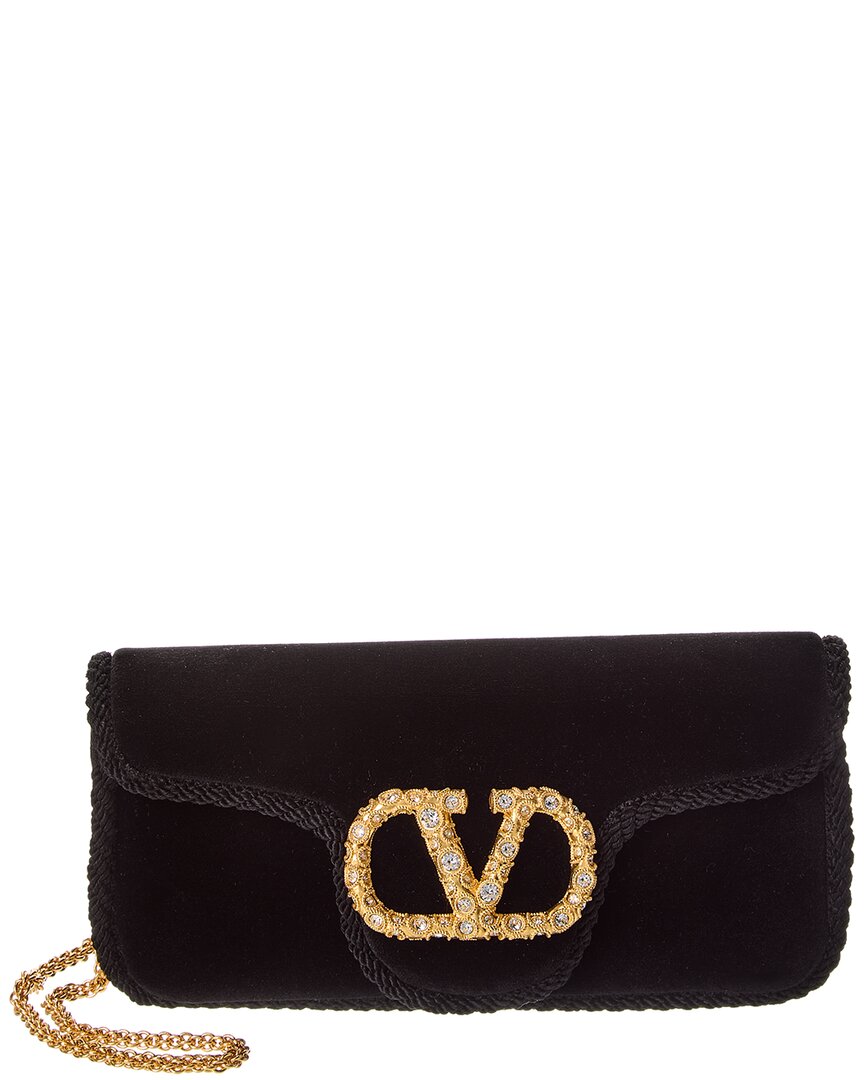 Valentino Garavani Valentino Vlogo Velvet Shoulder Bag In Black