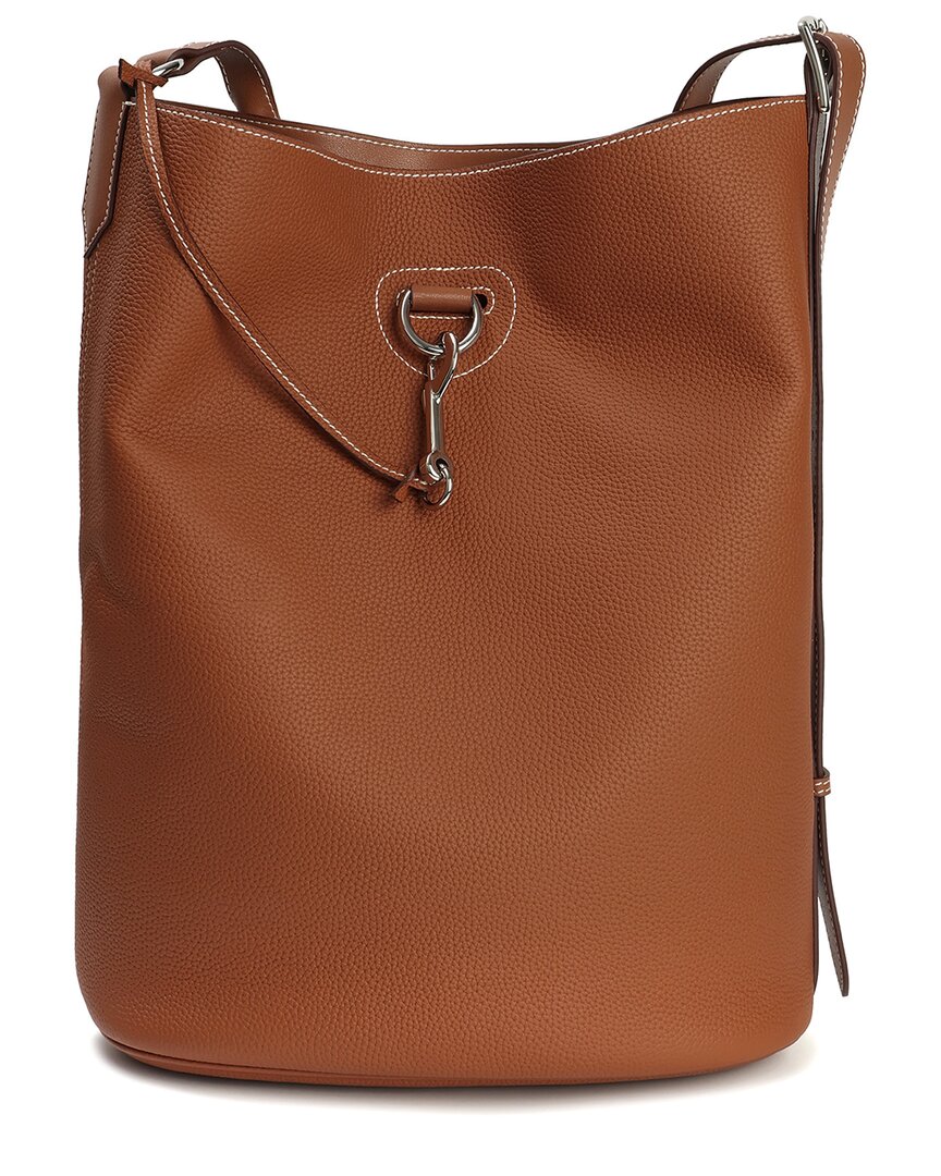 Tiffany & Fred Paris Pebbled Leather Bucket Tote In Brown