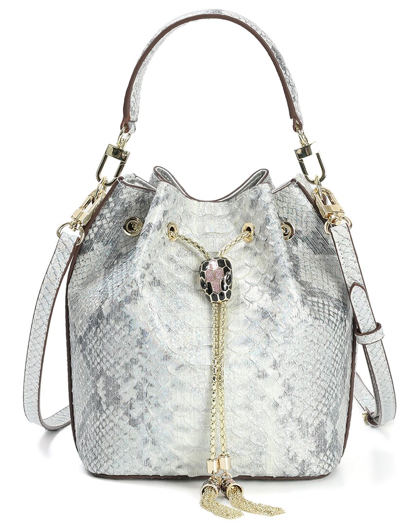 Tiffany & Fred Paris Snake-embossed Leather Bucket Bag In Silver