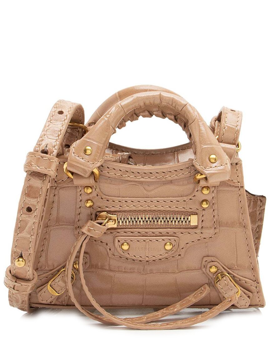 Balenciaga Brown Croc-embossed Leather Neo Classic City Super Nano Crossbody  (authentic Pre-loved) In Brown