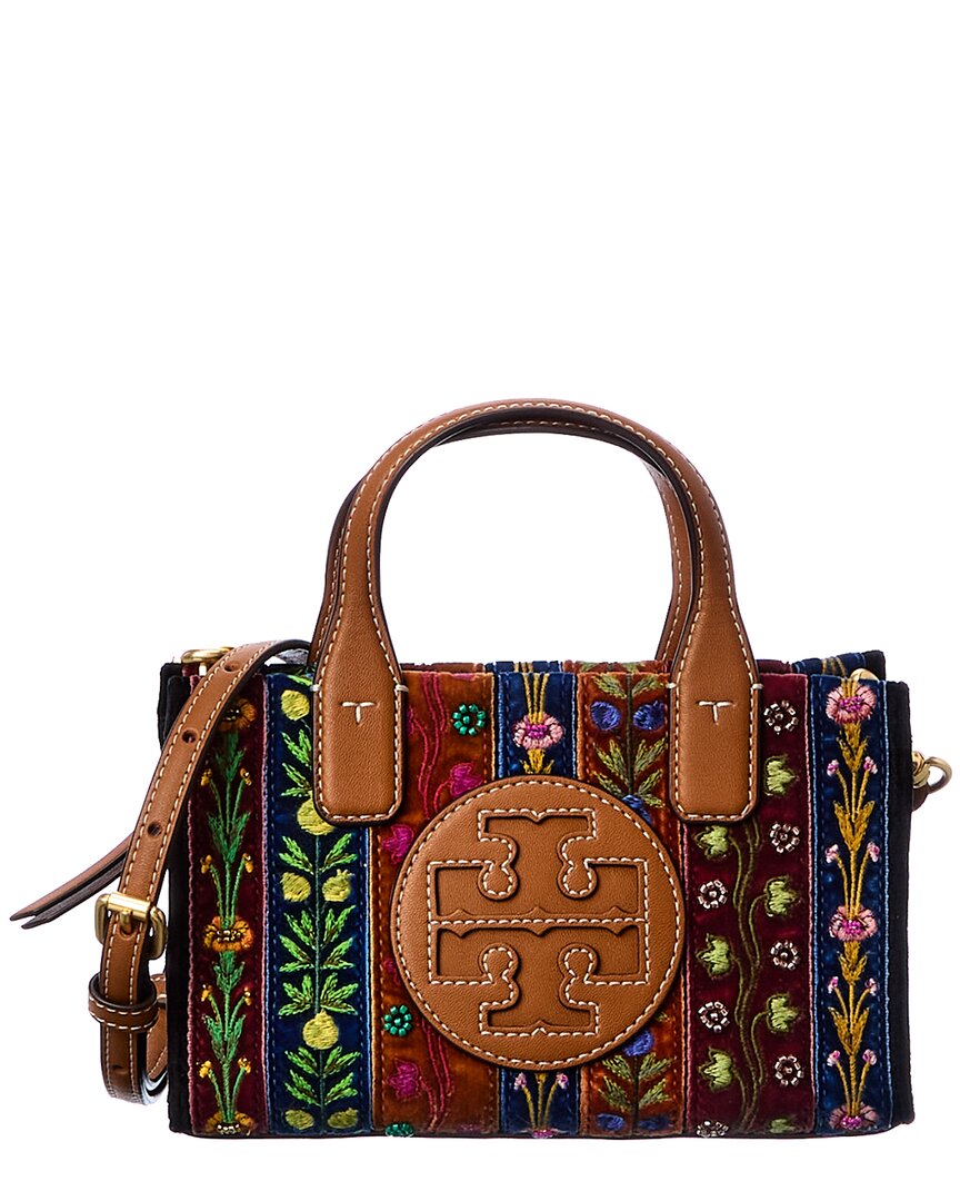 Tory Burch Ella Ribbon Patchwork Micro Tote In Brown | ModeSens