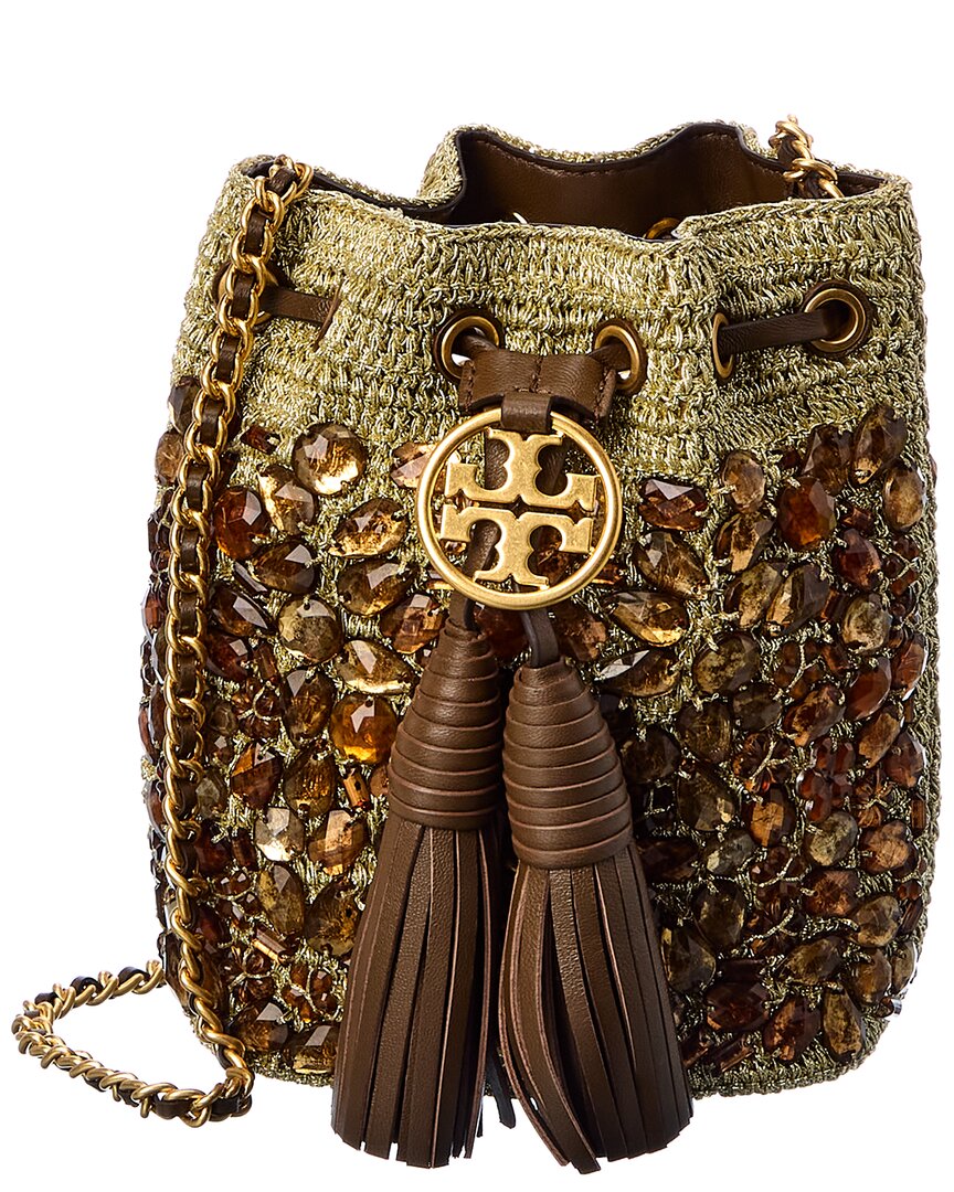 Tory Burch Women's Fleming Soft Crochet Jewel Mini Bucket Bag in Gold, One Size