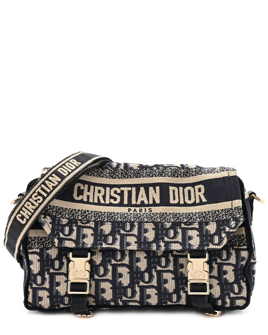 Dior Blue Oblique Leather Medium Camp Messenger (authentic Pre-loved)