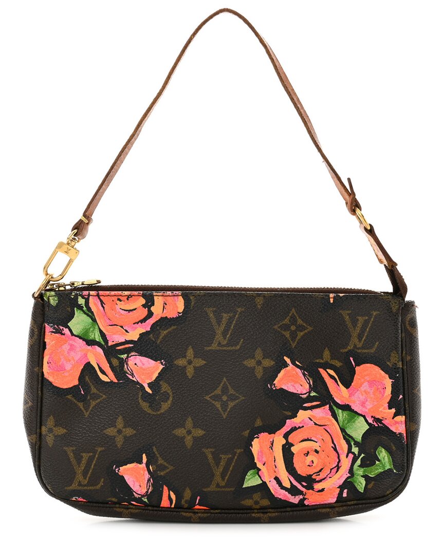 Pre-owned Louis Vuitton Brown Monogram Reverse Coated Canvas Roses Pochette Accessories (authentic Pre-loved)