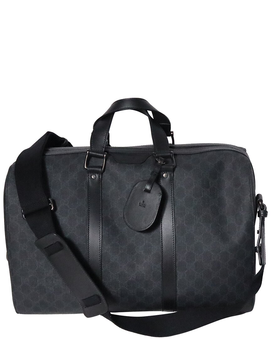 Gucci Black Gg Supreme Canvas & Leather Boston Bag (authentic Pre-loved) In Black