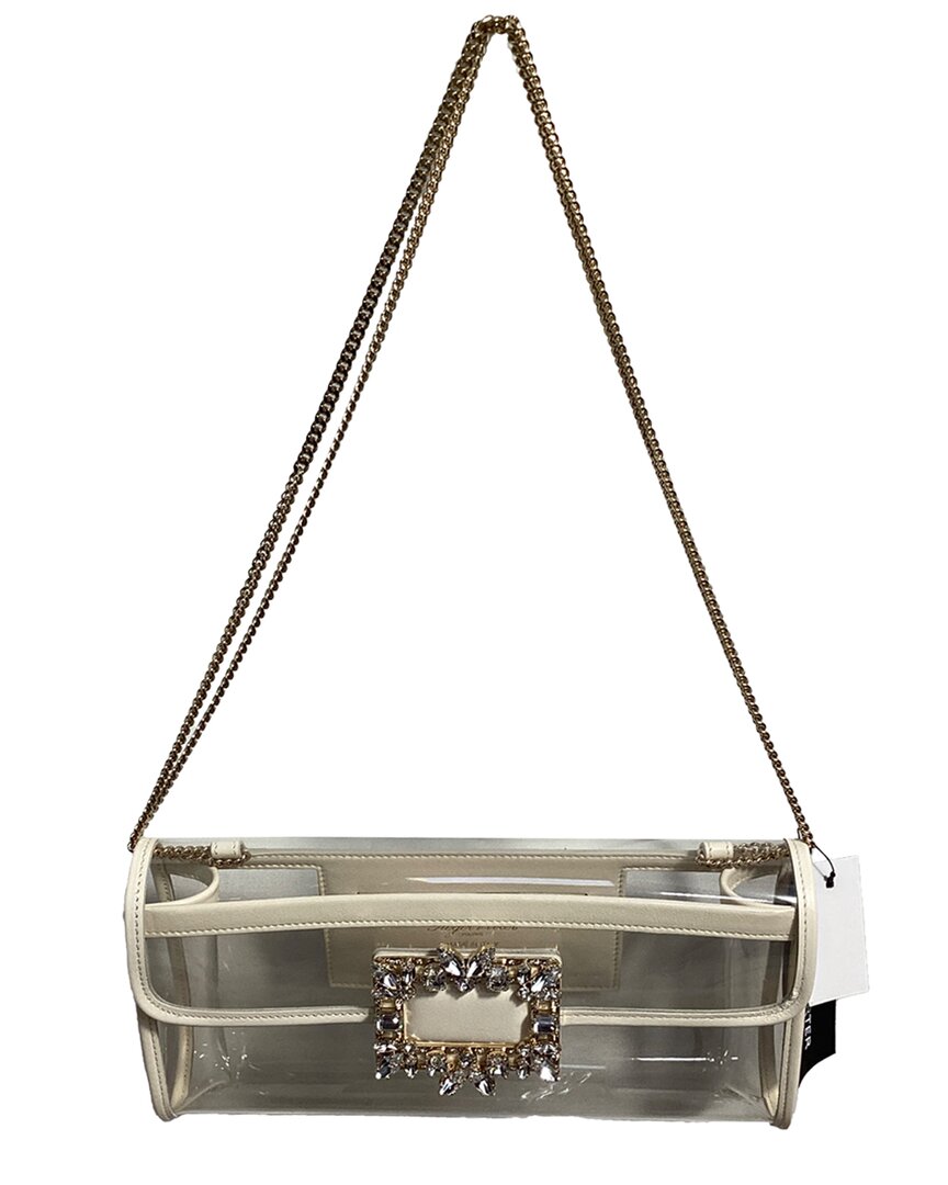 Roger Vivier Ecru Pvc Crystal Buckle Clutch Bag (authentic Pre-loved)