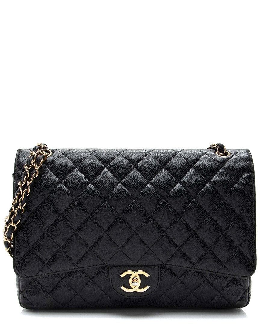 Pre-owned Chanel Black Caviar Leather Classic Maxi Double Flap Bag (authentic Pre-loved)