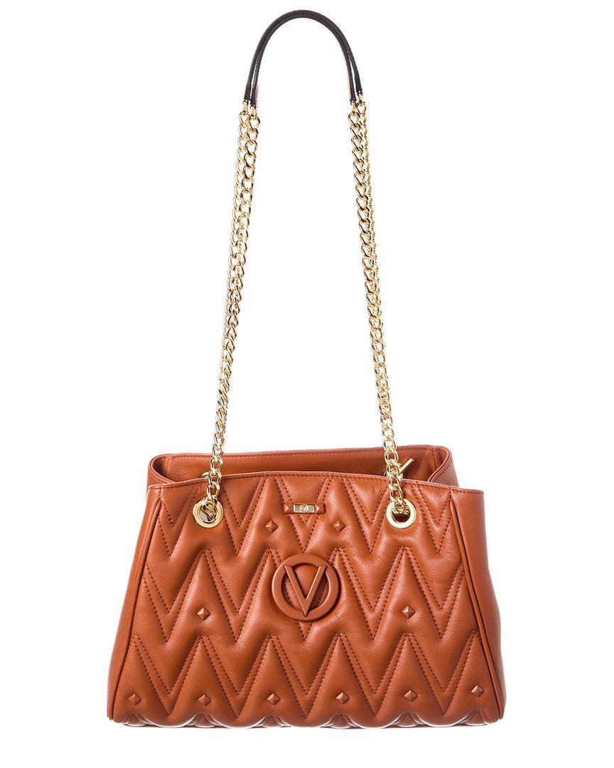 Valentino By Mario Valentino Angelina Diamond Leather Shoulder Bag In Brown