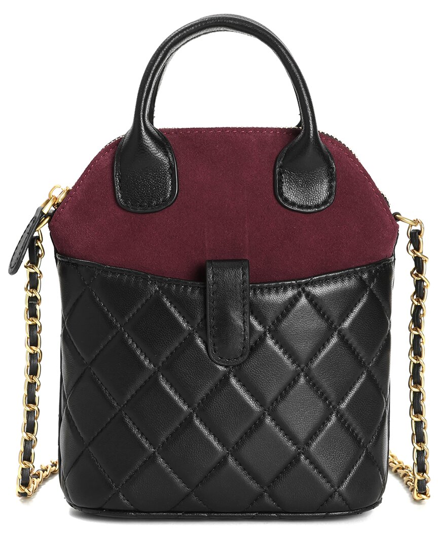Tiffany & Fred Paris Mini Quilted Suede & Leather Tote In Black