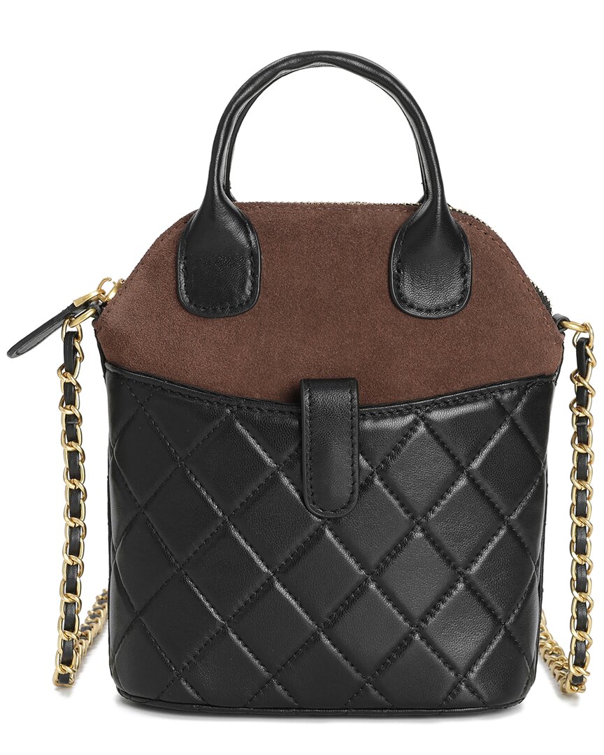 Tiffany & Fred Paris Mini Quilted Suede & Leather Tote In Green
