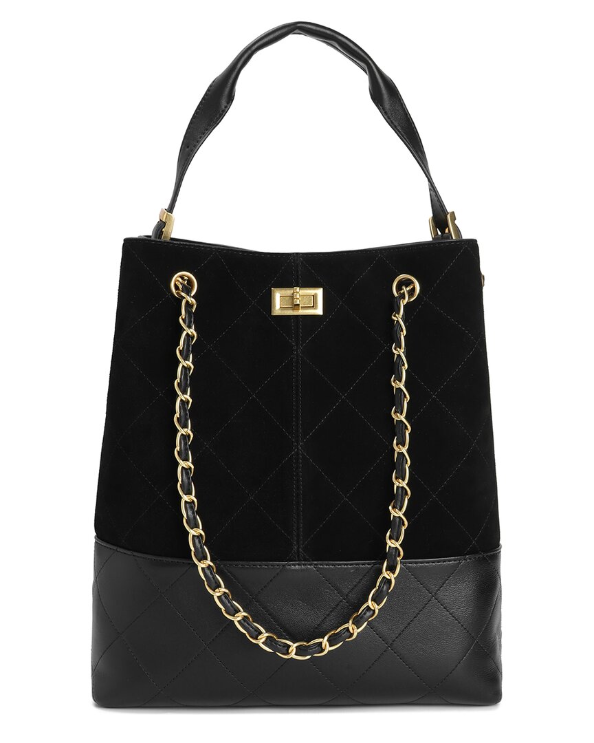 Tiffany & Fred Paris Suede & Leather Bucket Tote In Black