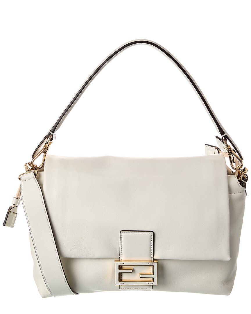 Fendi Mamma Baguette Medium Leather Shoulder Bag In Gray