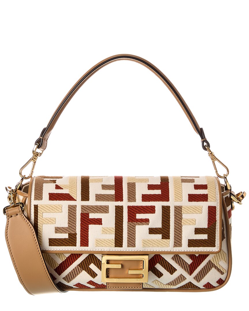 Fendi Baguette Canvas Shoulder Bag In Sand