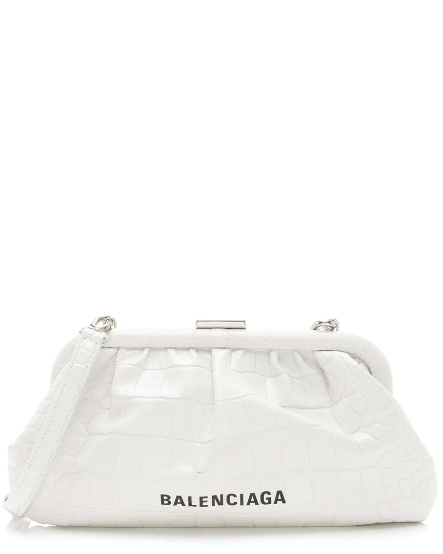 Balenciaga White Croc-embossed Calfskin Logo Cloud Xs Framed Clutch (authentic  Pre-loved)