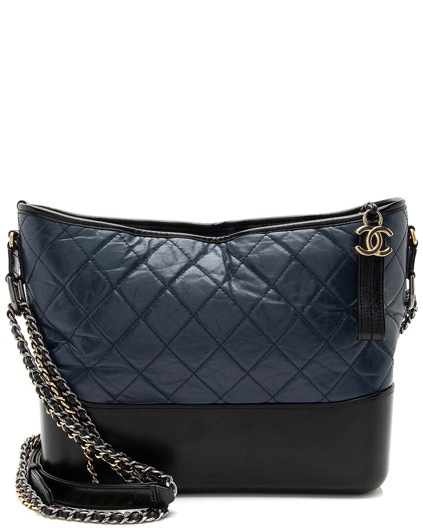 Pre-owned Chanel Black Calfskin Gabrielle Medium Hobo (authentic Pre-loved)