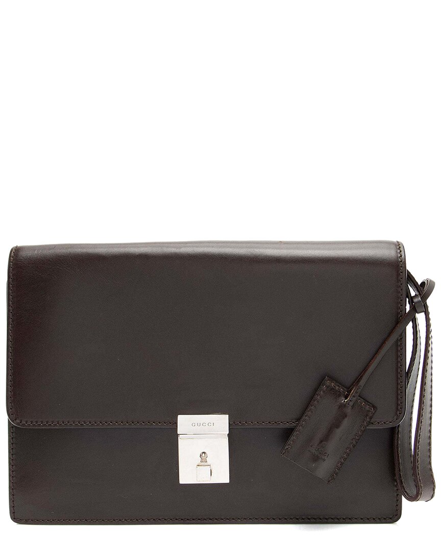 Gucci Brown Leather Padlock Wristlet (authentic Pre-loved)