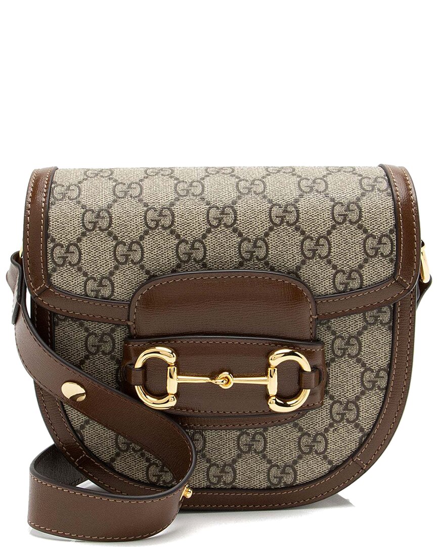 Gucci Brown Gg Supreme Horsebit 1955 Mini Rounded Shoulder Bag (authentic Pre- Loved)