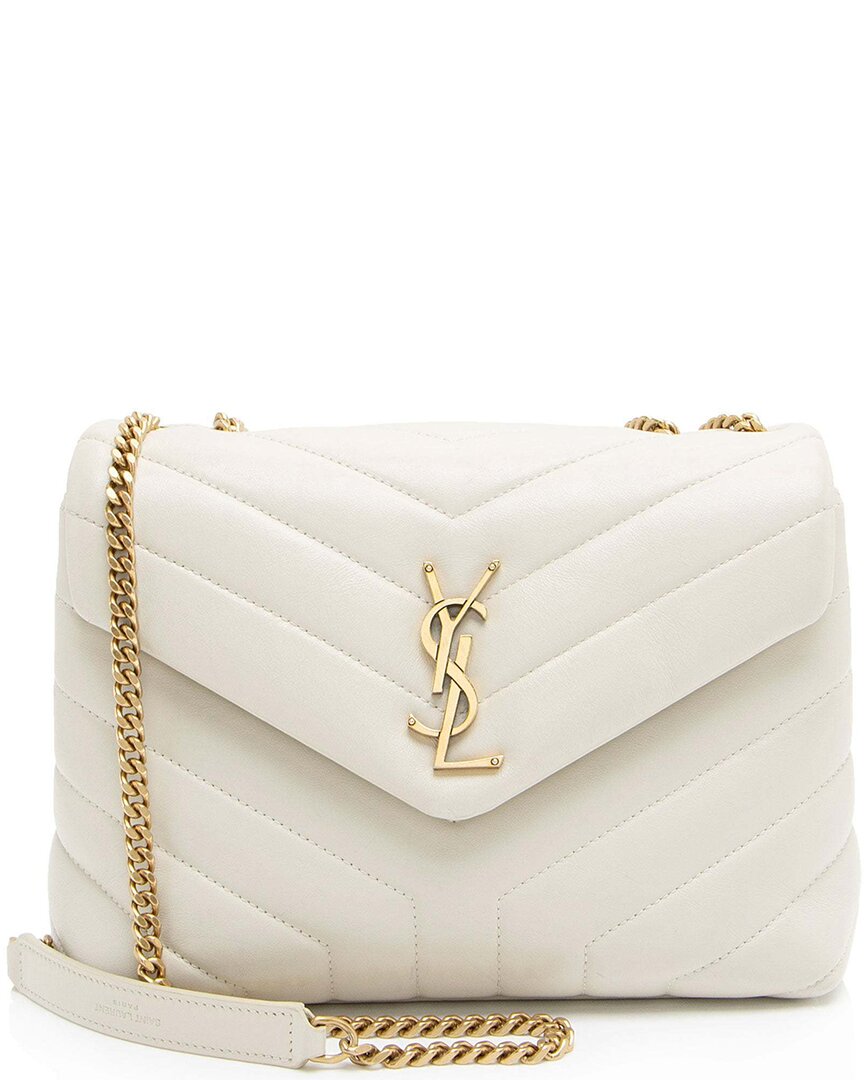 Saint Laurent White Matelasse Calfskin Monogram Loulou Chain Small Crossbody (authentic Pre-loved) In Orange