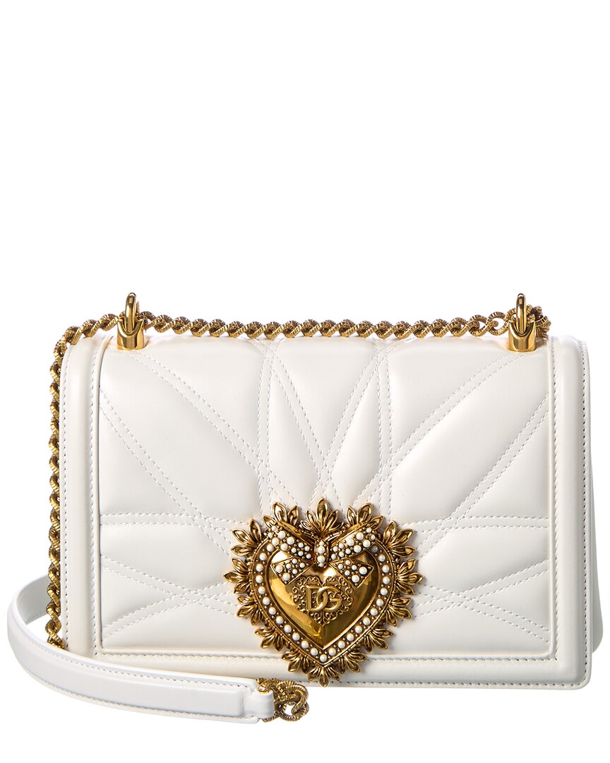 Dolce & Gabbana Devotion Leather Shoulder Bag In White
