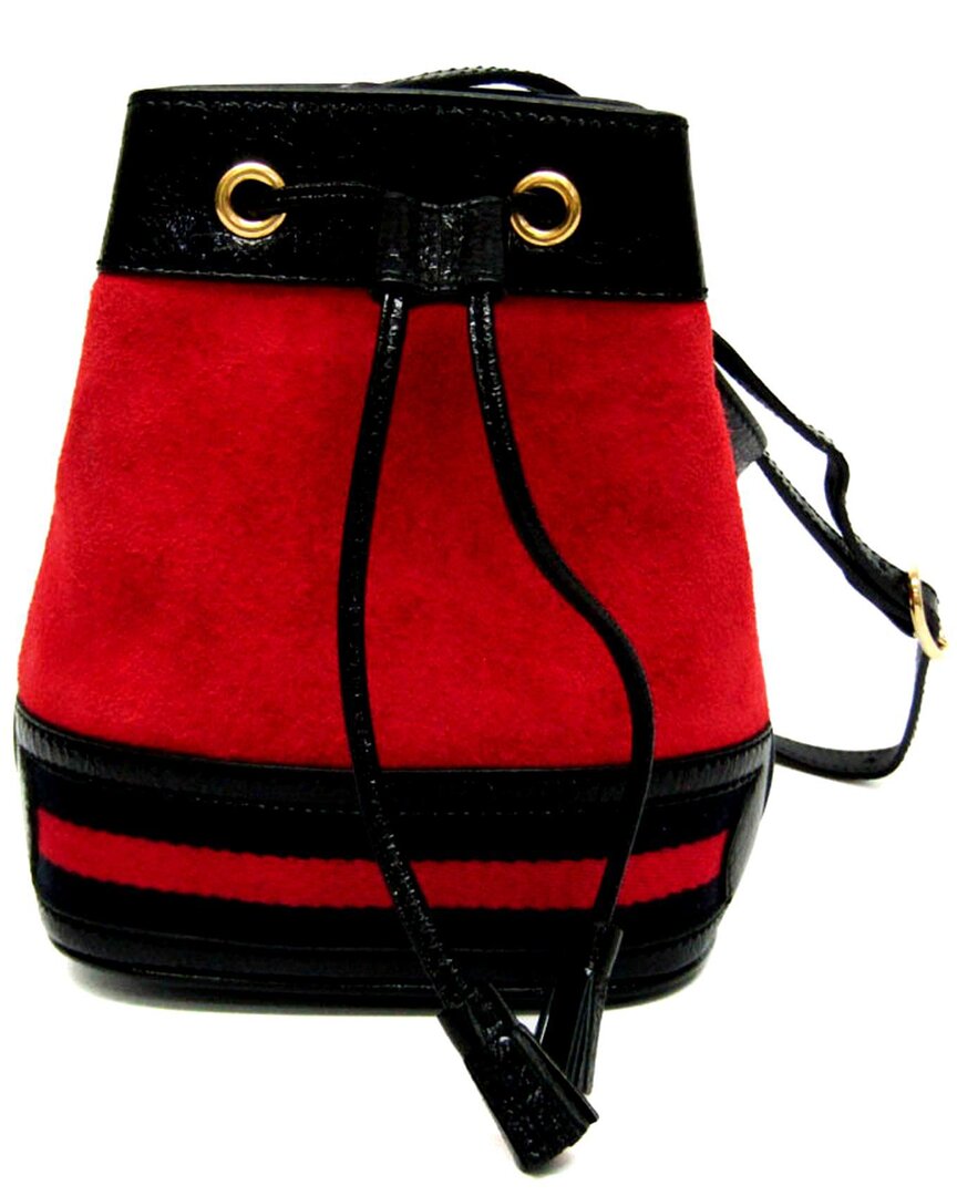 Gucci Black & Navy & Red Leather & Suede Shoulder Bag (authentic ) In Red