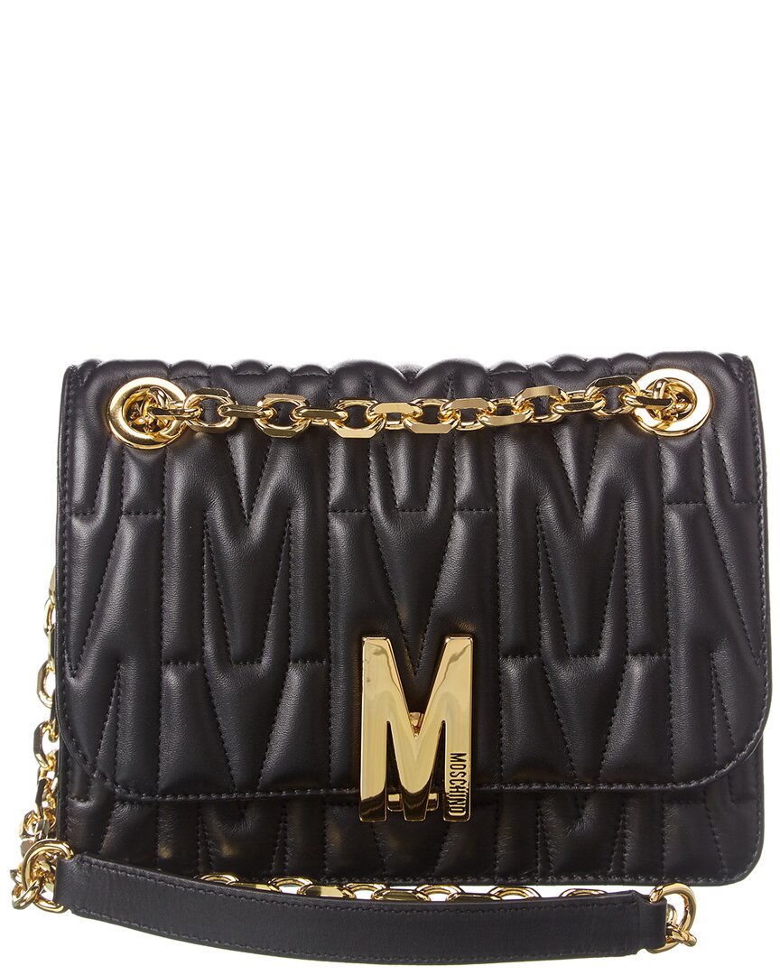 Moschino Quilted Monogram Leather Shoulder Bag In Black