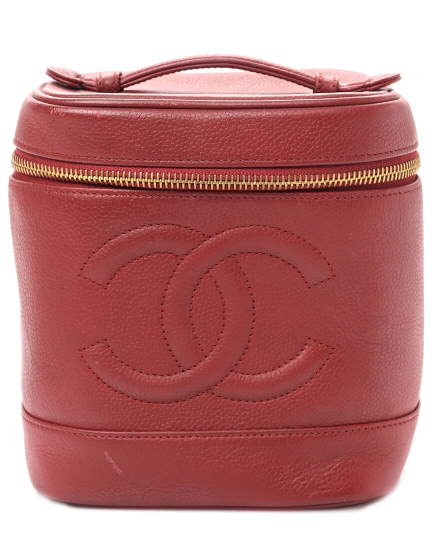 Pre-owned Chanel Red Caviar Leather Vanity Cosmetic Case (authentic Pre-loved)