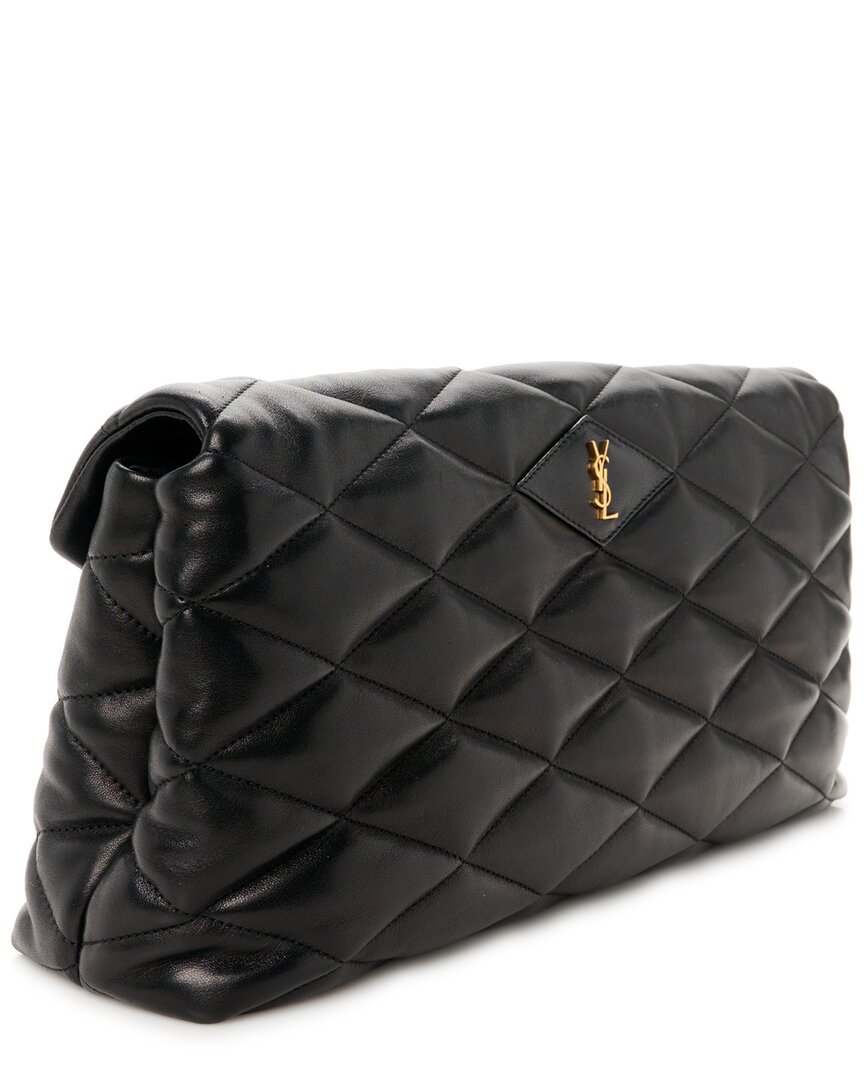 Saint Laurent Black Lambskin Quilted Sade Puffer Envelope Clutch (authentic Pre-loved)