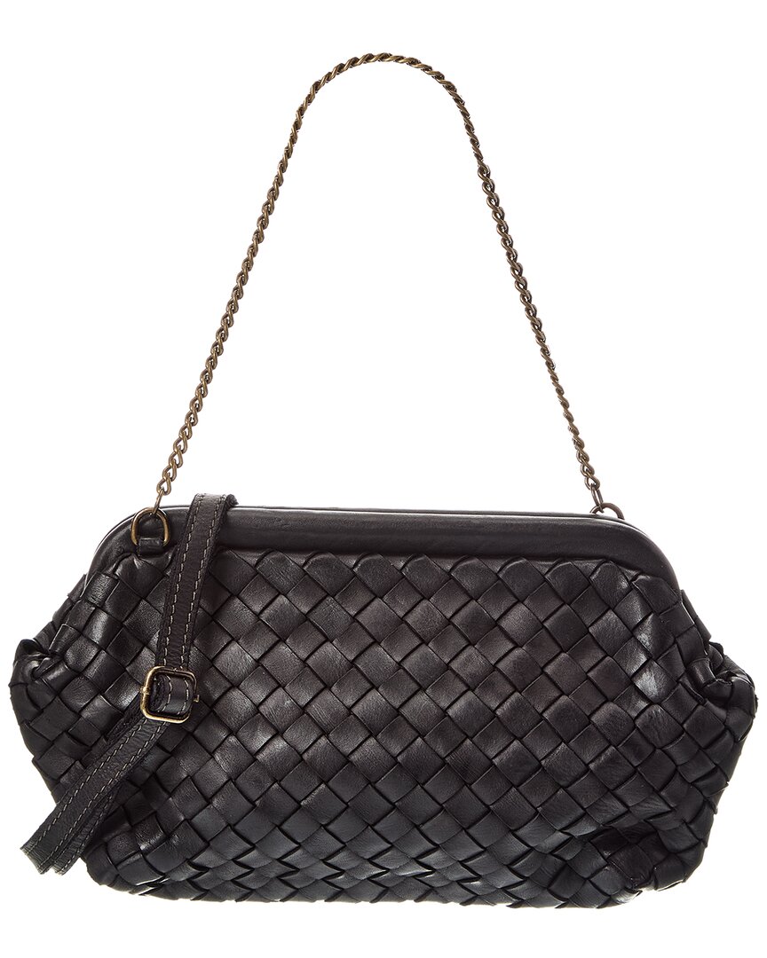 Isabella Rossetti Quincy Hand Woven Leather Clutch In Black