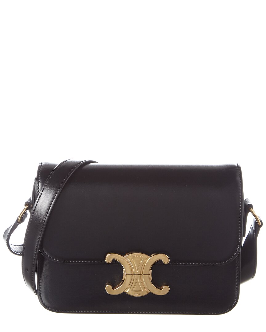 Celine Teen Triomphe Leather Shoulder Bag In Black