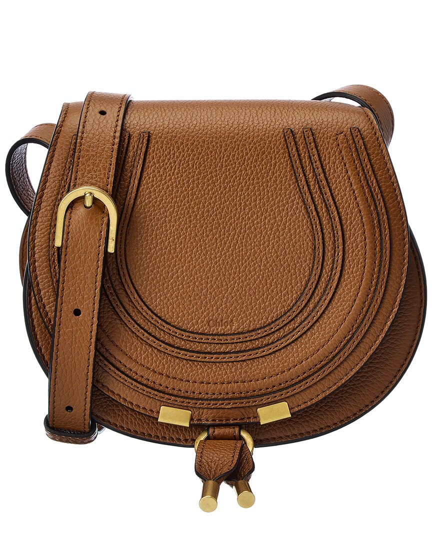 Shop Chloé Marcie Small Leather Saddle Bag In Brown