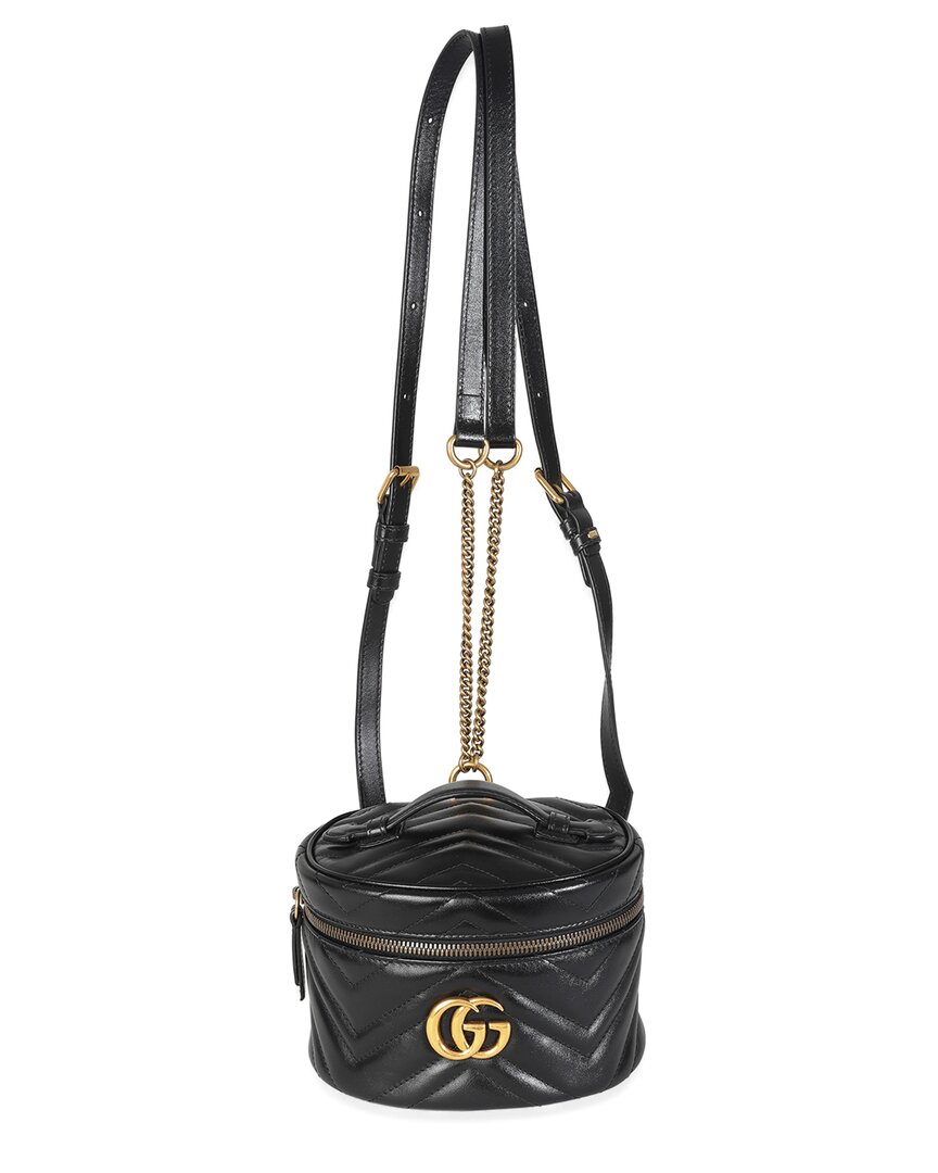 Gucci Black Leather Mini Gg Marmont Round Backpack (authentic Pre-loved) In Black