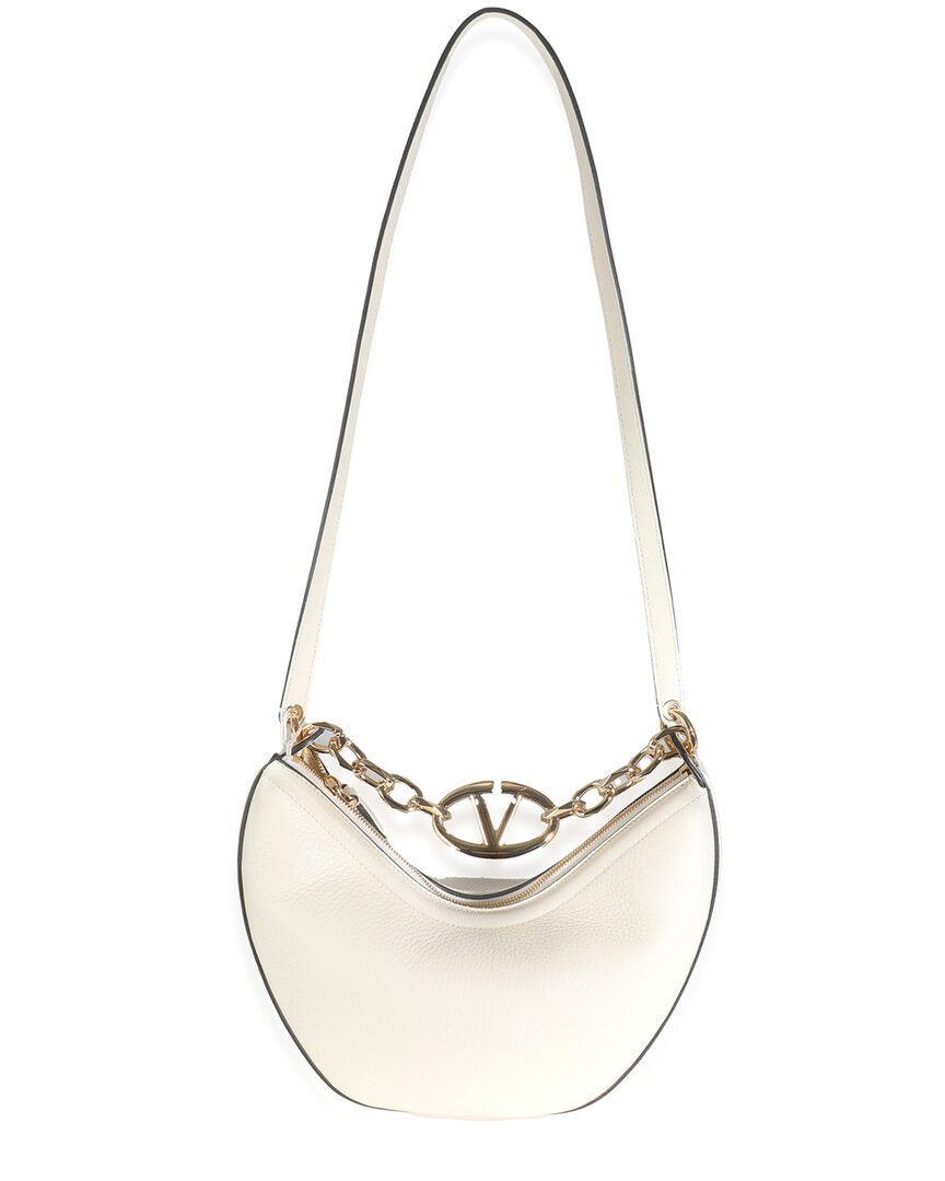 Valentino Garavani Valentino White Leather Small Vlogo Moon Hobo (authentic Pre-loved)