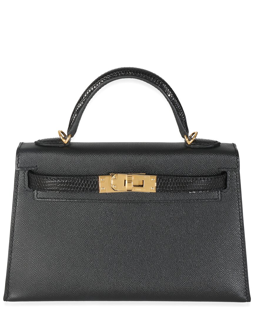 Pre-owned Hermes Hermès Black Leather Madame Lizard Touch Mini Kelly 20 Ii Ghw (authentic Pre-  Loved)